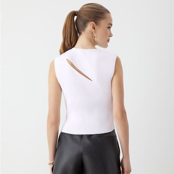 GSTQ White‎ Ribbed Sleeveless Cutout Knit Stretch Top Size XS - Picture 3 of 13